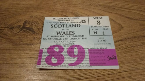 Scotland v Wales 1989 Rugby Ticket