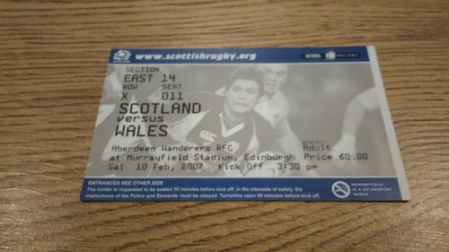 Scotland v Wales 2007 Rugby Ticket