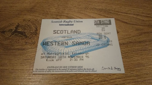 Scotland v Western Samoa 1995 Rugby Ticket