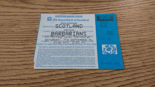 Scotland v Barbarians 1991 Rugby Ticket