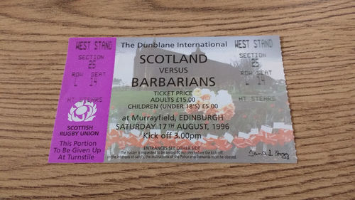 Scotland v Barbarians 1996 Rugby Ticket