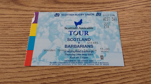 Scotland v Barbarians 2001 Rugby Ticket