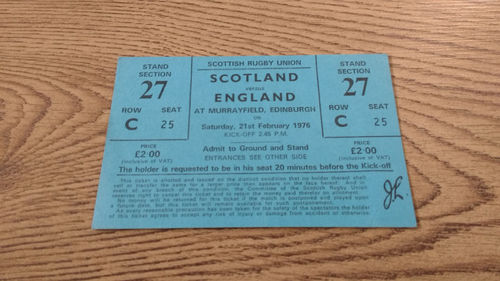 Scotland v England 1976 Rugby Ticket