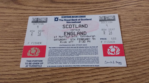 Scotland v England 1994 Rugby Ticket