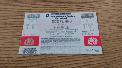 Scotland v France 1994 Rugby Ticket