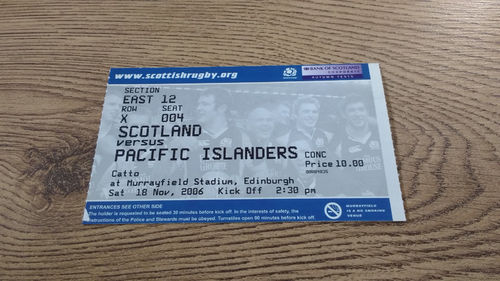 Scotland v Pacific Islanders 2006 Rugby Ticket