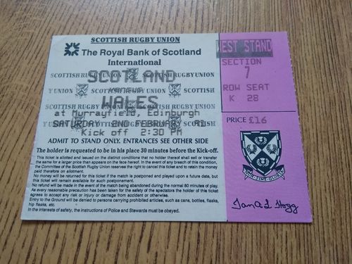 Scotland v Wales 1991 Used Rugby Ticket