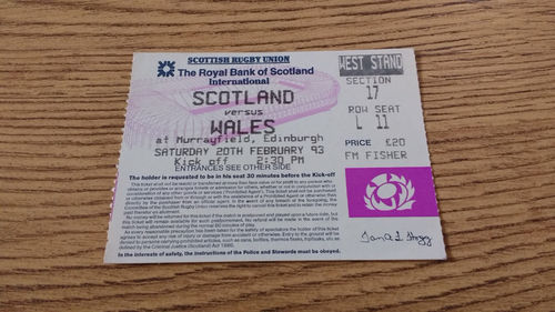 Scotland v Wales 1993 Rugby Ticket