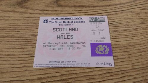 Scotland v Wales 1995 Rugby Ticket