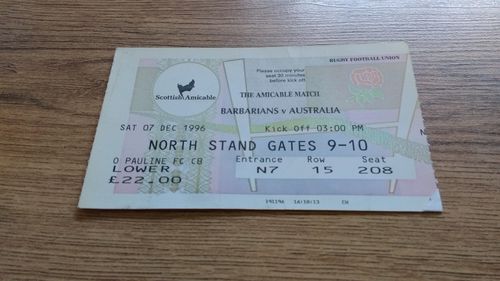 Barbarians v Australia 1996 Rugby Ticket