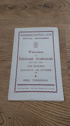 Watsonians v Edinburgh Academicals Oct 1959 Rugby Programme