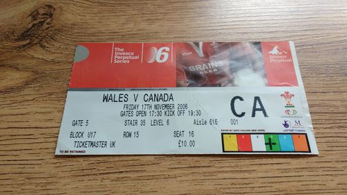 Wales v Canada 2006 Rugby Ticket