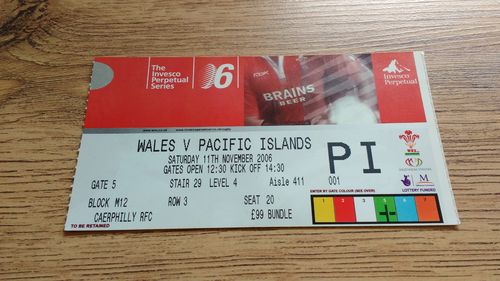 Wales v Pacific Islands 2006 Rugby Ticket