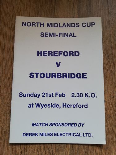 Hereford v Stourbridge Feb 1988 North Midlands Cup Semi-Final Rugby Programme
