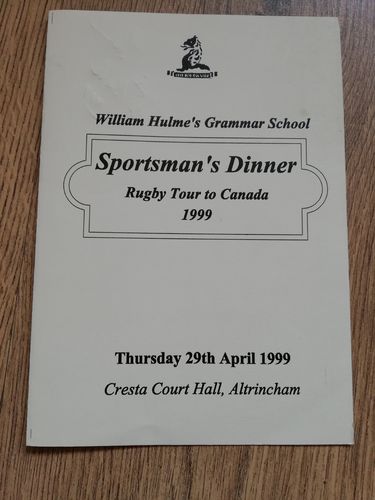 William Hulme's G.S. Canada Rugby Tour 1999 Signed Sportsman's Dinner Menu