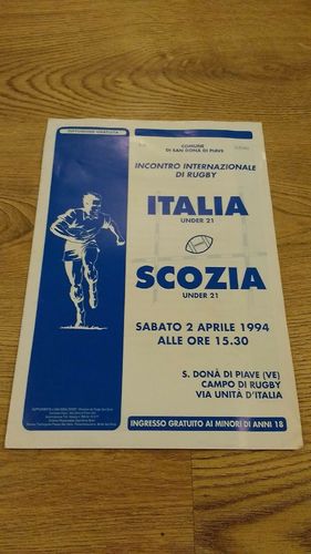 Italy U21 v Scotland U21 1994 Rugby Programme