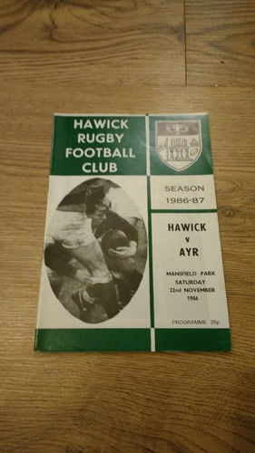 Hawick v Ayr Nov 1986 Rugby Programme