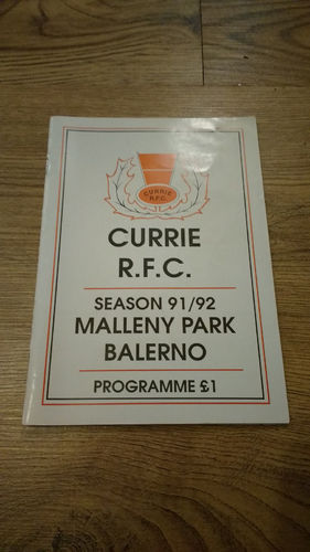 Currie v Hawick Feb 1992 Rugby Programme