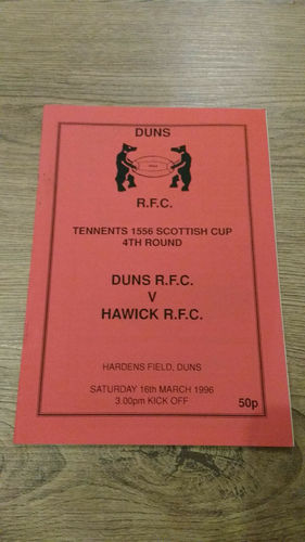 Duns v Hawick Scottish Cup Mar 1996 Rugby Programme