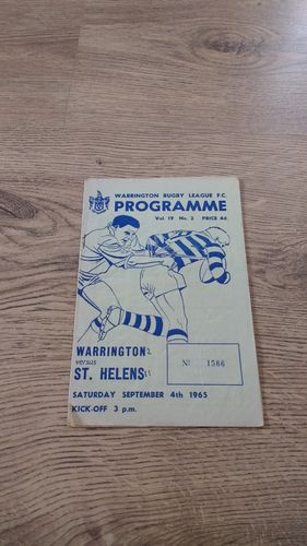 Warrington v St Helens Sept 1965 Rugby League Programme
