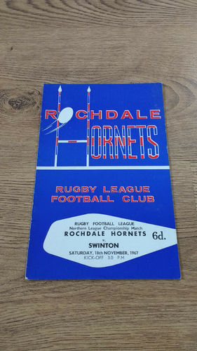 Rochdale Hornets v Swinton Nov 1967 Rugby League Programme