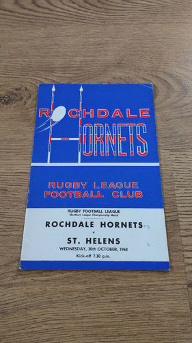 Rochdale Hornets v St Helens Oct 1968 Rugby League Programme