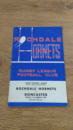Rochdale Hornets v Doncaster Mar 1969 Rugby League Programme