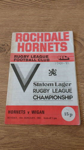 Rochdale Hornets v Wigan Jan 1981 Rugby League Programme