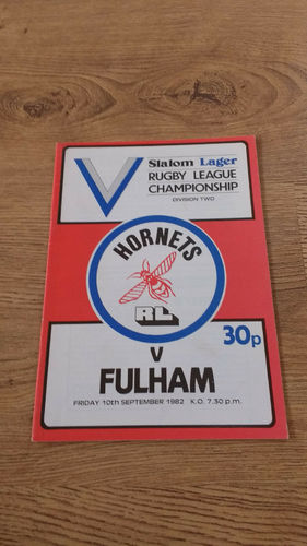 Rochdale Hornets v Fulham Sept 1982 Rugby League Programme