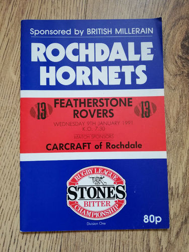 Rochdale Hornets v Featherstone Rovers Jan 1991 Rugby League Programme