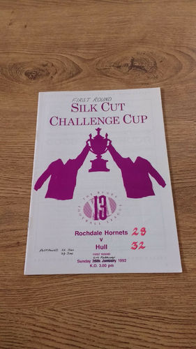 Rochdale Hornets v Hull Challenge Cup Feb 1992 Rugby League Programme