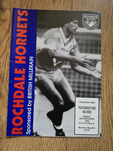 Rochdale Hornets v Featherstone Rovers Sept 1992 Rugby League Programme