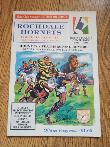 Rochdale Hornets v Featherstone Rovers Jan 1996 Rugby League Programme