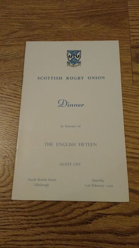 Scotland v England 1976 Rugby Dinner Guest List