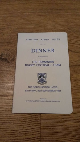 Scotland v Romania 1981 Rugby Dinner Menu