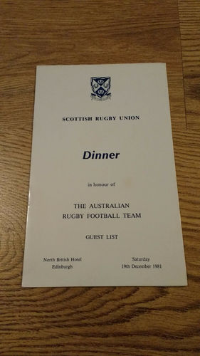 Scotland v Australia 1981 Rugby Dinner Guest List