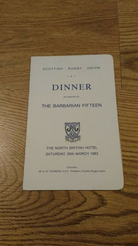Scotland v Barbarians 1983 Rugby Dinner Menu