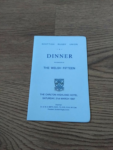 Scotland v Wales 1987 Rugby Dinner Menu