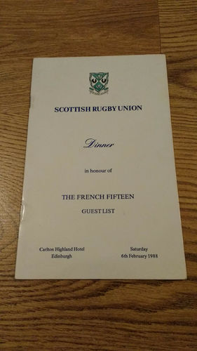 Scotland v France 1988 Rugby Dinner Guest List