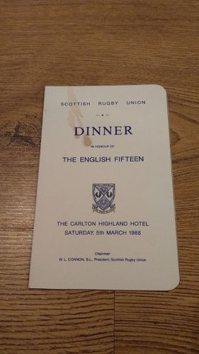 Scotland v England 1988 Rugby Dinner Menu
