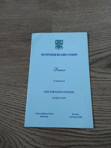 Scotland v England 1988 Rugby Dinner Guest List
