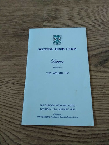 Scotland v Wales 1989 Rugby Dinner Menu & Guest List