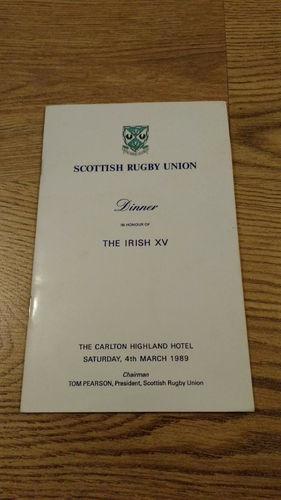 Scotland v Ireland 1989 Rugby Dinner Menu & Guest List