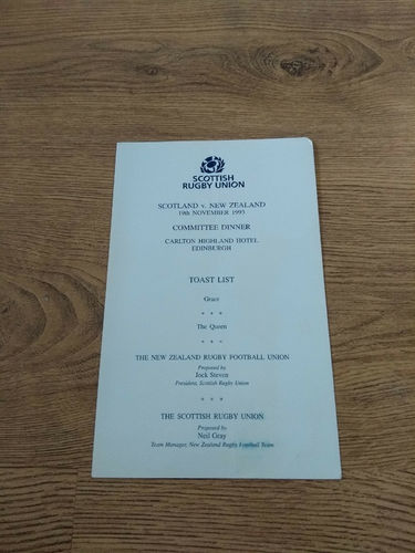 Scotland v New Zealand 1993 Rugby Committee Dinner Menu