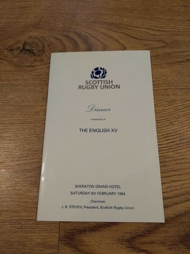 Scotland v England 1994 Rugby Dinner Menu & Guest List