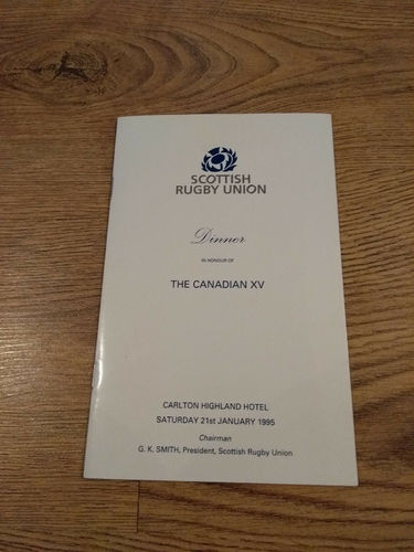 Scotland v Canada 1995 Rugby Dinner Menu & Guest List