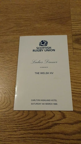Scotland v Wales 1995 Ladies Rugby Dinner Menu & Guest List