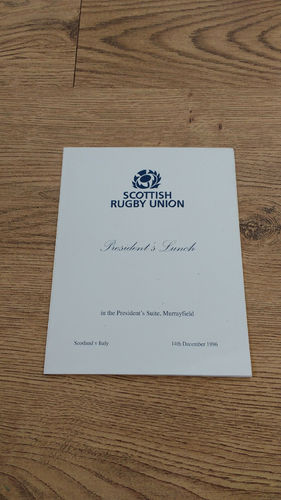 Scotland v Italy 1996 President's Rugby Lunch Menu