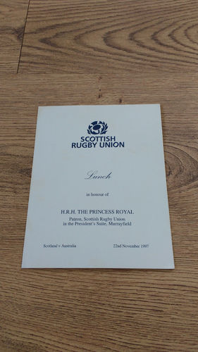 Scotland v Australia 1997 Princess Royal Rugby Lunch Menu