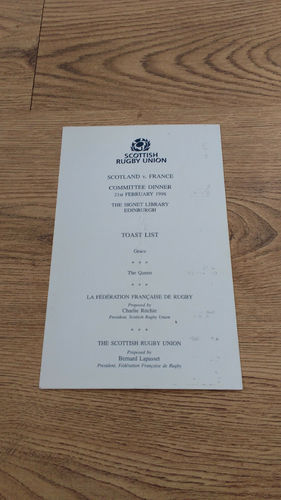 Scotland v France 1998 Committee Rugby Dinner Menu